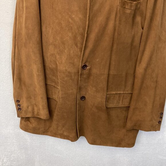 RARE Orvis Brown Suede Leather Field Jacket Mens 48 Sport Coat Throat Latch - Picture 4 of 16